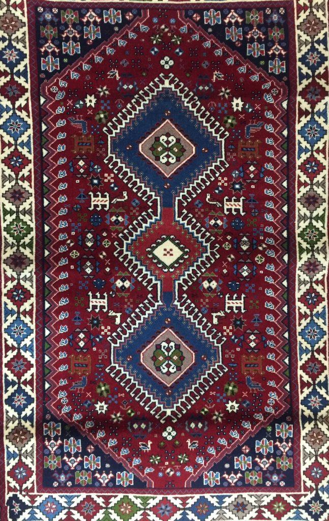 Yalameh wool tribal Shiraz rug size: 167 cm. X 105 cm.