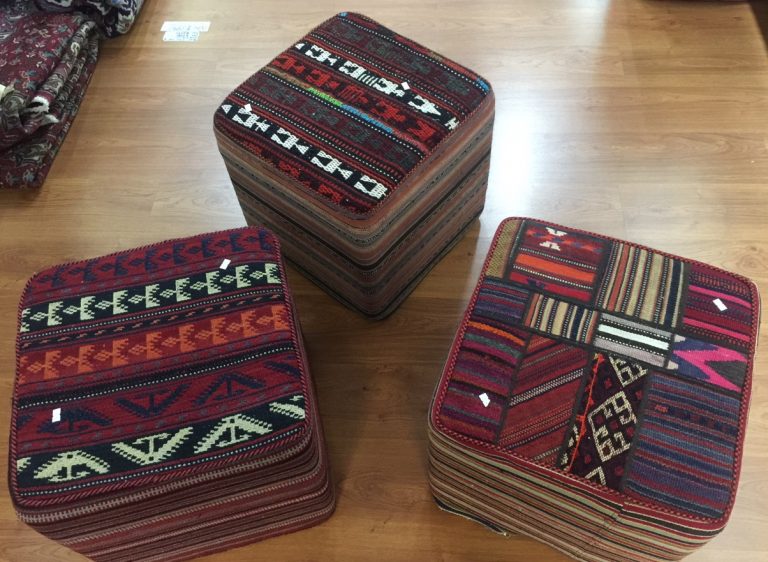 hand woven kilim wool ottoman - Image 4