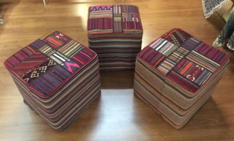 hand woven kilim wool ottoman - Image 6