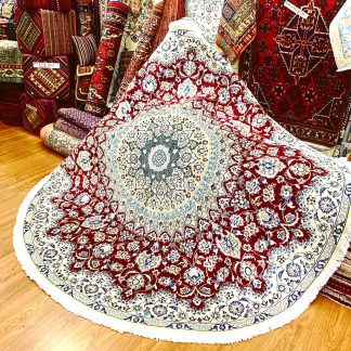 Naieen extra fine 2.52 m. D. silk and wool round red carpet