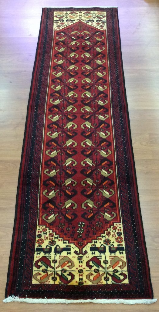 Persian hand-knotted tribal Baloochi 230 cm. X 65 cm. tribal wool runner