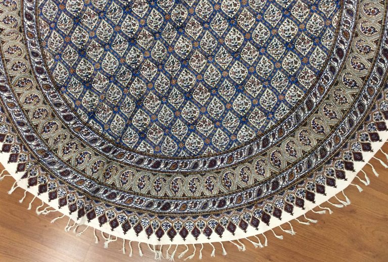 Isfahan hand printed 150 cm.  D tablecloth blue theme - Image 5