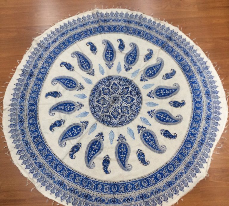 Persian Isfahan round hand printed 1.5 m D tablecloth light blue