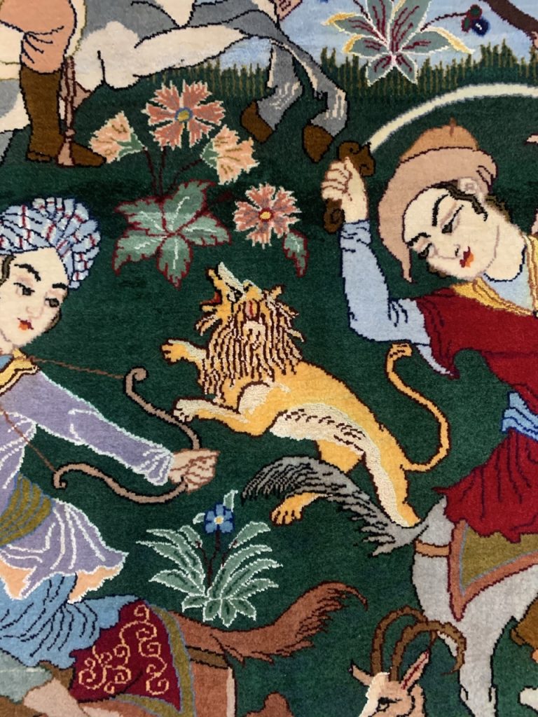 Extra fine Isfahan silk and wool hunting scene rug - Image 6