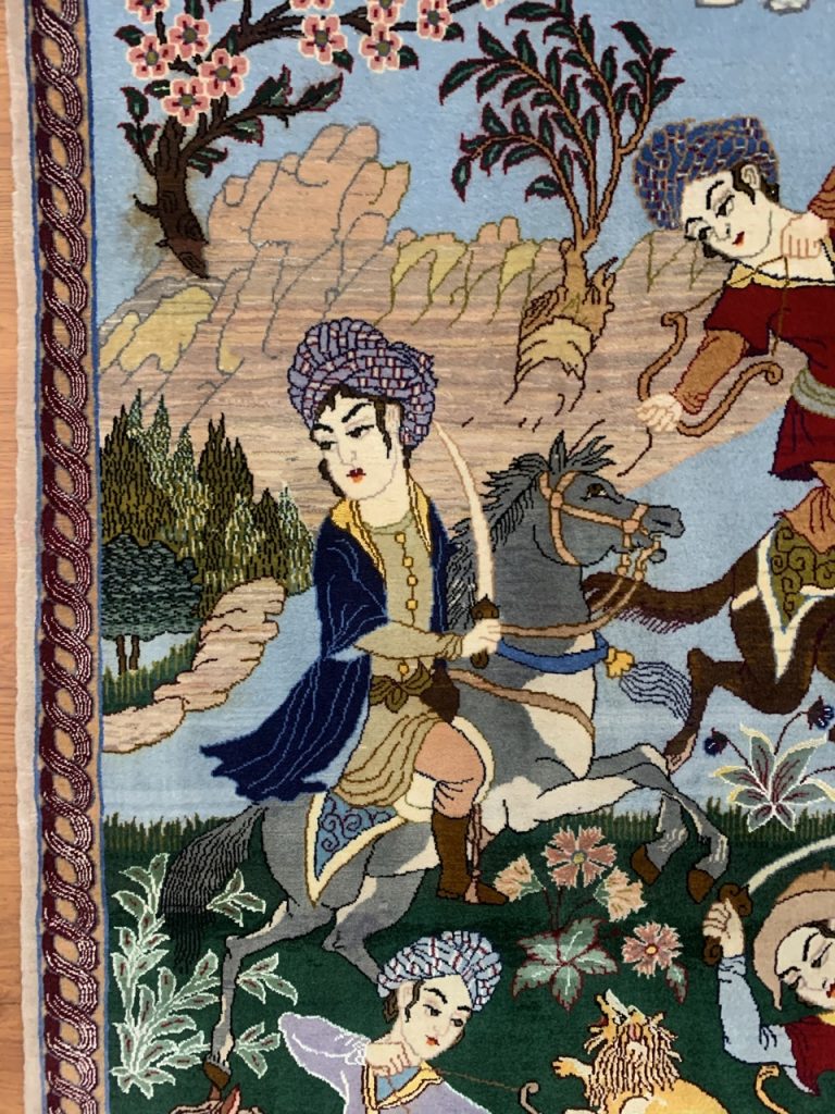 Extra fine Isfahan silk and wool hunting scene rug - Image 10