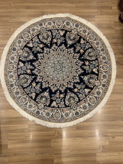 Naieen blue round 150 cm. D. silk & wool extra fine knotted