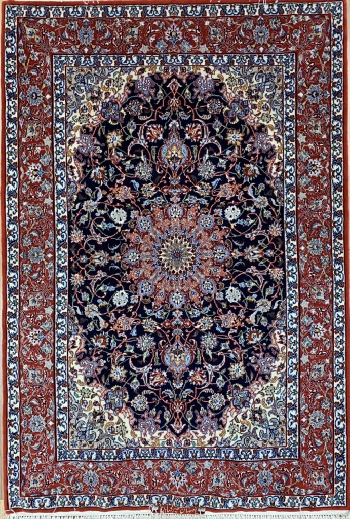 Isfahan super extra fine 160 cm. X 107 cm. silk and wool rug signature - Image 6