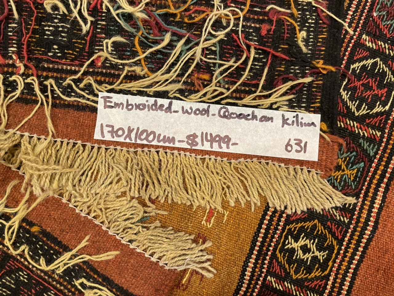 Persian Quchan 170 cm . X 100 cm. very fine wool embroidery kilim rug - Image 10