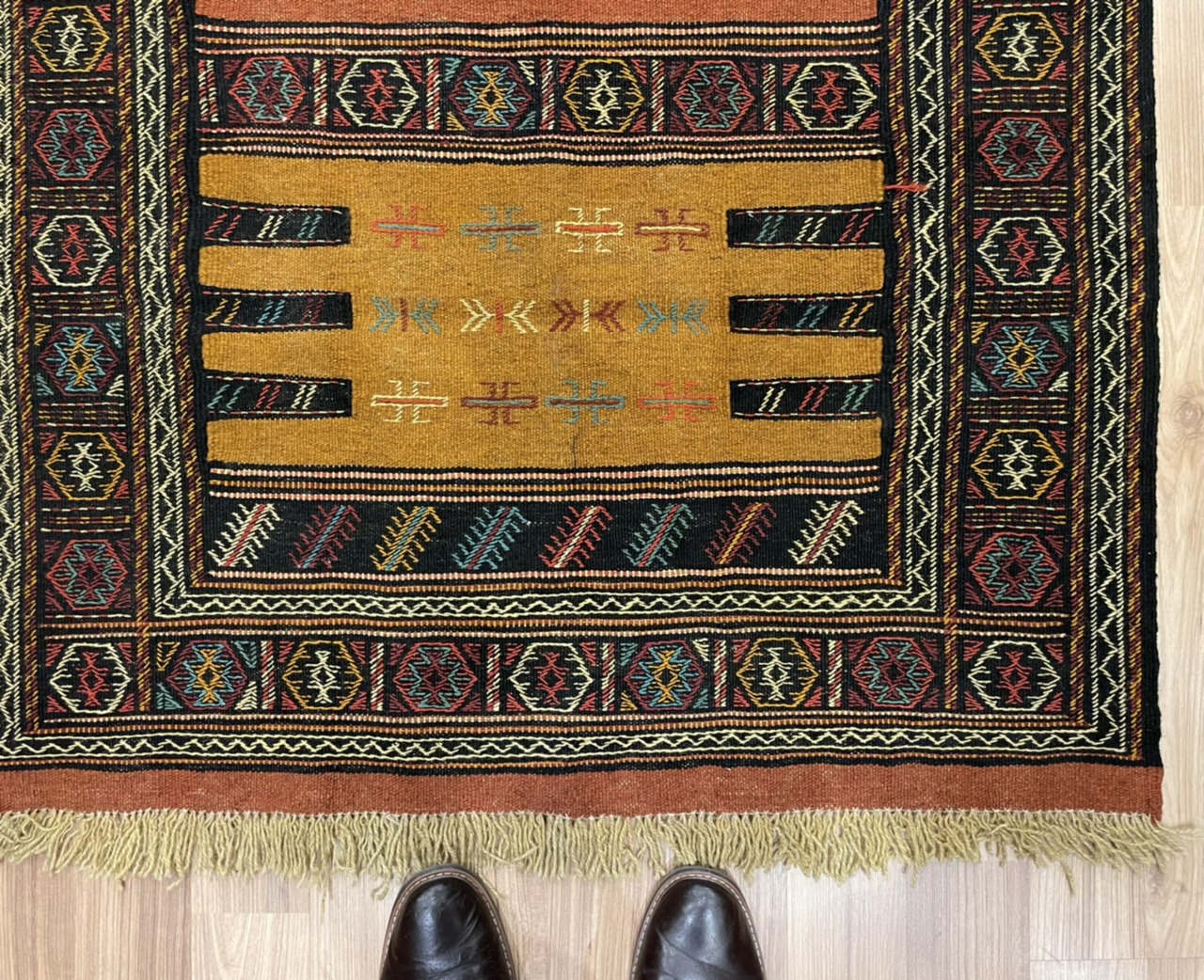 Persian Quchan 170 cm . X 100 cm. very fine wool embroidery kilim rug - Image 6