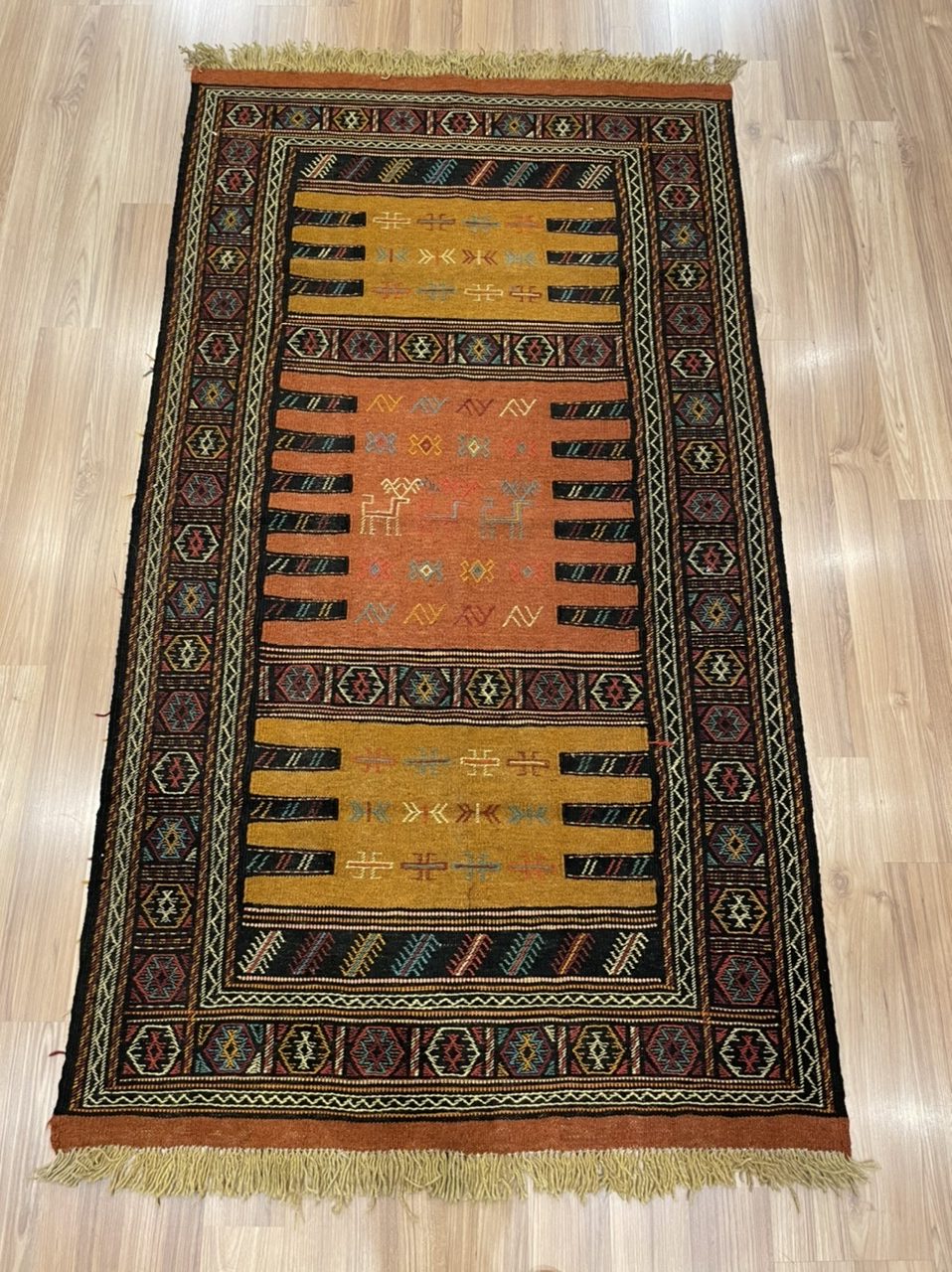 Persian Quchan 170 cm . X 100 cm. very fine wool embroidery kilim rug