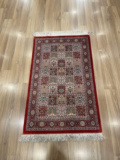Premium quality signature Persian Qom pure silk rug 97 cm. X 61 cm.