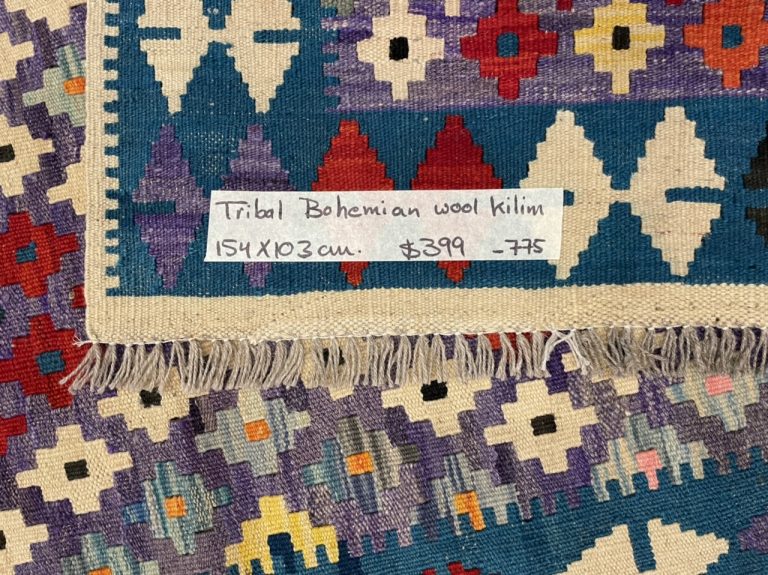 Bohemian wool tribal kilim rug 154 cm. X 103 cm. - Image 6