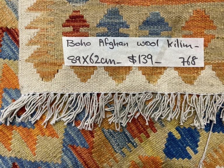 Boho Afghan wool kilim 89 cm. X 62 cm. - Image 5