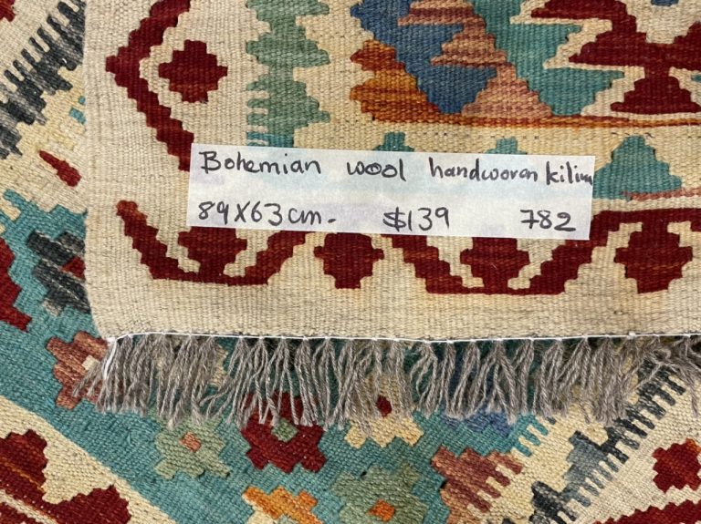 Tribal bohemian wool kilim 89 cm. X 63 cm. - Image 6