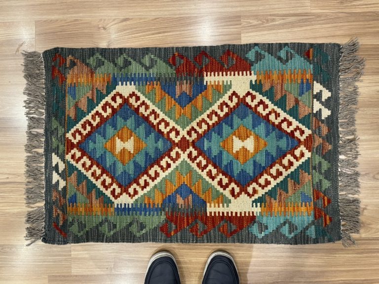 Tribal Bohemian small wool kilim rug 89 cm. X 60 cm.