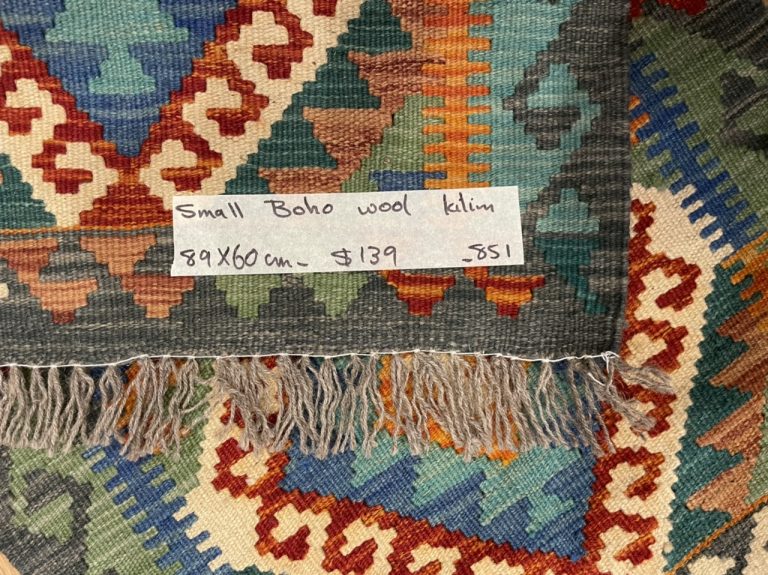 Tribal Bohemian small wool kilim rug 89 cm. X 60 cm.