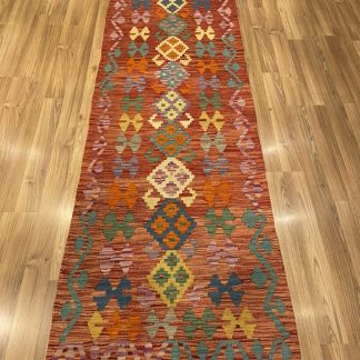 Bohemian Handwoven Wool Runner size 251 cm. X 82 cm. Kilim Rug