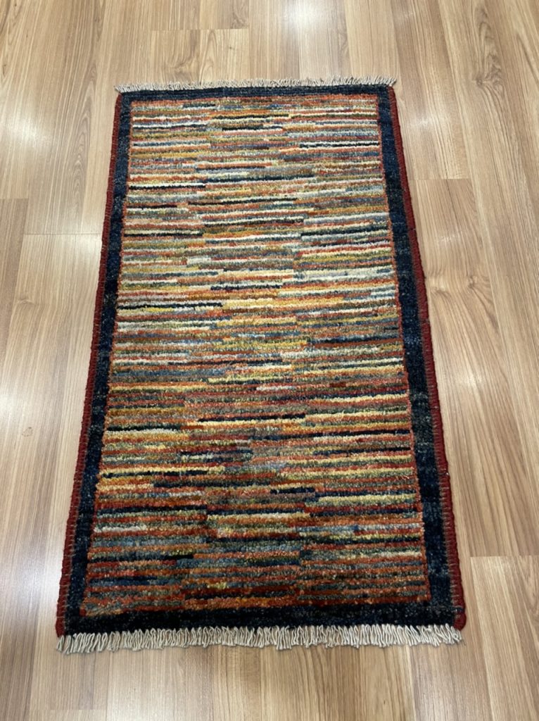 Persian Tribal Gabbeh Wool Stripe Small Rug size 91 cm. X 53 cm.