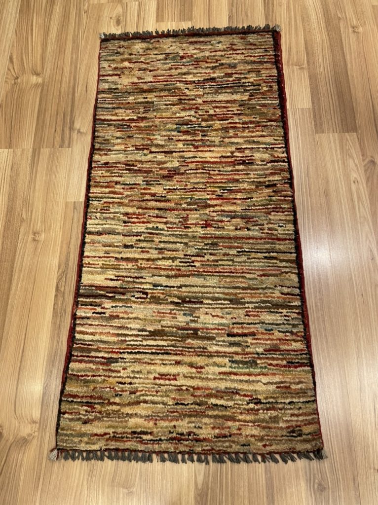 Persian Tribal Gabbeh Wool Stripe Small Rug size 98 cm. X 46 cm.