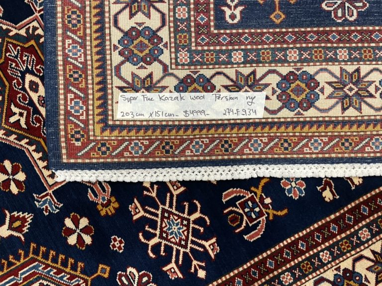 Super Fine Persian Kazak large wool rug size 203 cm. X 151 cm.