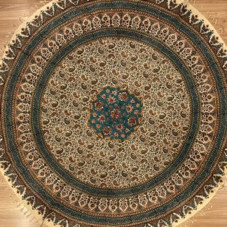 Persian Isfahan round hand block printed 1.5 m D green paisley tablecloth