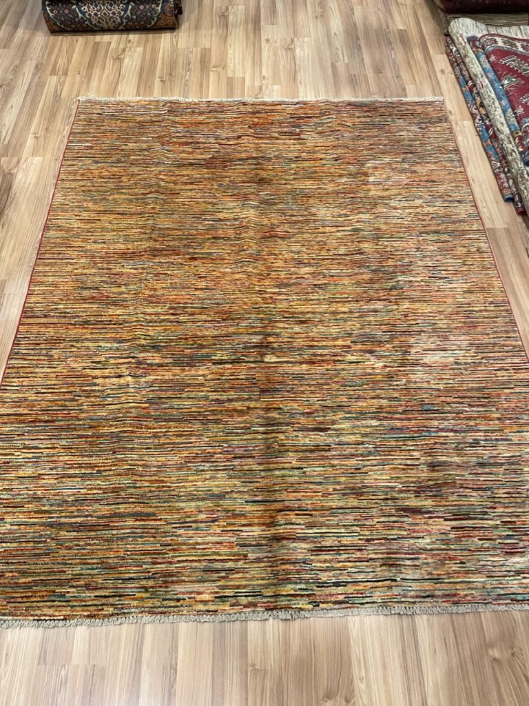 Very Fine Tribal Gabbeh Style Wool Stripe Persian Rug size 242 cm. X 191 cm.