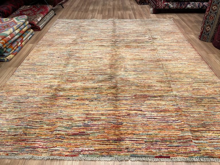 Very Fine Tribal Gabbeh Style Wool Stripe Persian Rug size 242 cm. X 191 cm.