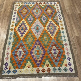 Persian Boho Handwoven Wool Size 156 cm. X 108 cm. Kilim Rug