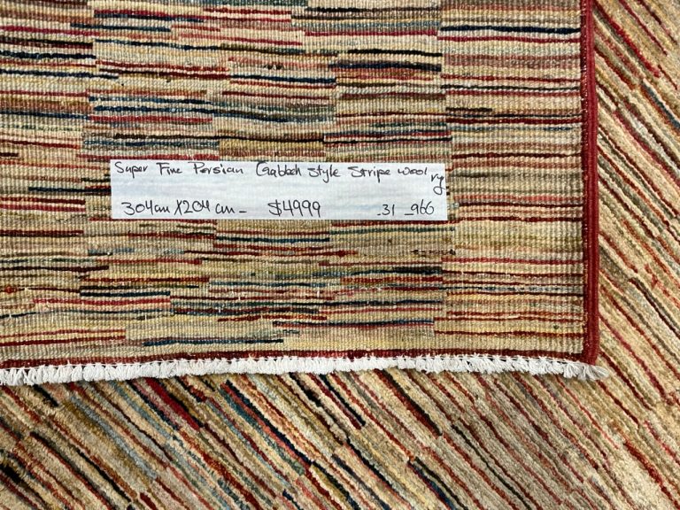 Very Fine Tribal Gabbeh Style Wool Stripe Persian Large Rug size 304 cm. X 204 cm.