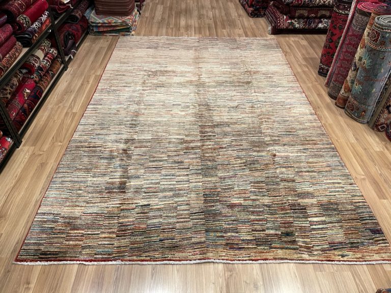 Very Fine Tribal Gabbeh Style Wool Stripe Persian Large Rug size 304 cm. X 204 cm.