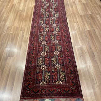 Very Fine Persian Tribal wool red runner rug 290 cm. X 79 cm.