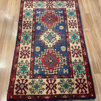 Persian rug sale - Adelaide Central Market - Very Fine Blue Persian Chobi wool rug size 102 cm. X 61 cm.