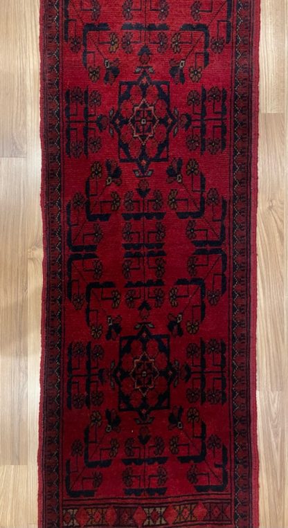 Persian rug sale - Adelaide Central Market - Persian tribal wool red runner 144 cm. X 49 cm.