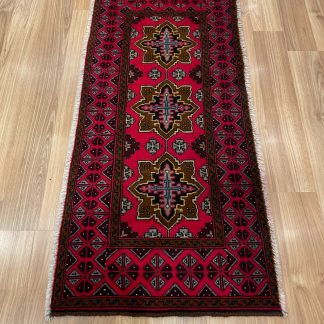 Persian rug sale _ Adelaide Central Market - Premium quality Red Persian Baloochi tribal small wool rug 102 cm. X 49 cm.