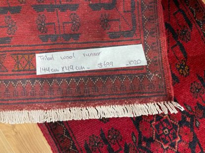 Persian rug sale - Adelaide Central Market - Persian tribal wool red runner 144 cm. X 49 cm.