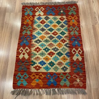 Persian rug sale - Adelaide Central Market - Persian Boho Handwoven Wool Size 84 cm. X 59 cm. small Kilim Rug