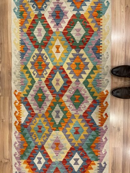 Persian rug sale - Adelaide Central Market - Persian Boho Handwoven Wool Bohemian Kilim Runner size: 304 cm. X 91 cm.