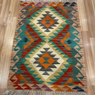 Persian rug sale - Adelaide Central Market - Persian Boho Handwoven Wool Size 99 cm. X 69 cm. small Kilim Rug