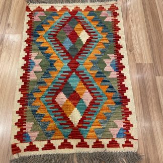 Persian rug sale - Adelaide Central Market - Persian Boho Handwoven Wool Size 91 cm. X 61 cm. small Kilim Rug