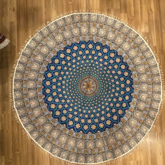 Persian Art Treasure - Adelaide Central Market - Persian Isfahan tablecloth - 208 cm. D Persian Isfahan round hand block printed green dome pattern tablecloth - organic cotton