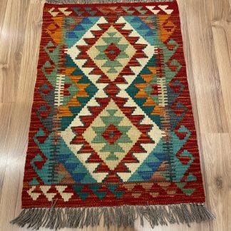 Persian Art Treasure - Persian rug sale - Adelaide Central Market- Persian Boho Handwoven Wool Size 82 cm. X 59 cm. small Kilim Rug