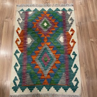 Persian Art Treasure - Persian rug sale - Adelaide Central Market- Persian Boho Handwoven Wool Size 88 cm. X 61 cm. small Kilim Rug