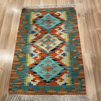 Persian Art Treasure - Persian rug sale - Adelaide Central Market- Persian Boho Handwoven Wool Size 89 cm. X 62 cm. small Kilim Rug