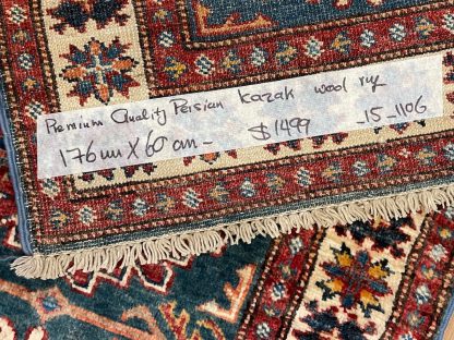 Persian Art Treasure- Persian rug sale - Adelaide Central market - Premium Quality Persian Kazak wool runner size 176 cm. X 60 cm.