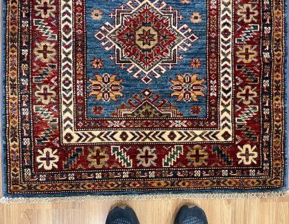 Persian Blue Kazak runner - Persian rug sale - Adelaide Central Market - Persian Art Treasure - Premium Quality Persian Kazak wool blue runner size 280 cm. X 91 cm.