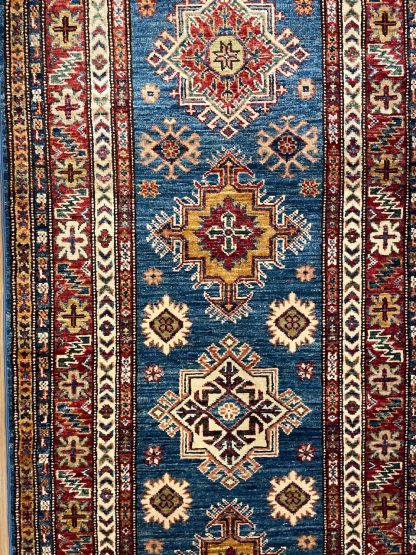 Persian Blue Kazak runner - Persian rug sale - Adelaide Central Market - Persian Art Treasure - Premium Quality Persian Kazak wool blue runner size 280 cm. X 91 cm.