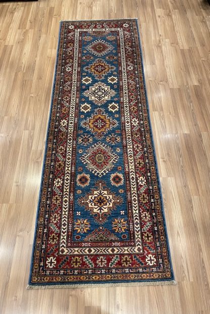 Persian Blue Kazak runner - Persian rug sale - Adelaide Central Market - Persian Art Treasure - Premium Quality Persian Kazak wool blue runner size 280 cm. X 91 cm.