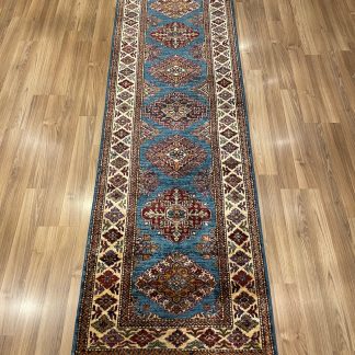 Persian rug sale - Adelaide Central Market - Persian Art treasure - Premium Quality Persian Kazak wool blue runner size 255 cm. X 80 cm.