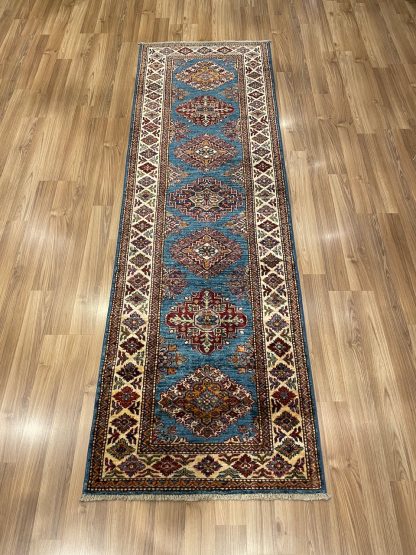 Persian rug sale - Adelaide Central Market - Persian Art treasure - Premium Quality Persian Kazak wool blue runner size 255 cm. X 80 cm.