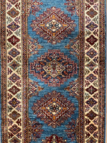 Persian rug sale - Adelaide Central Market - Persian Art treasure - Premium Quality Persian Kazak wool blue runner size 255 cm. X 80 cm.